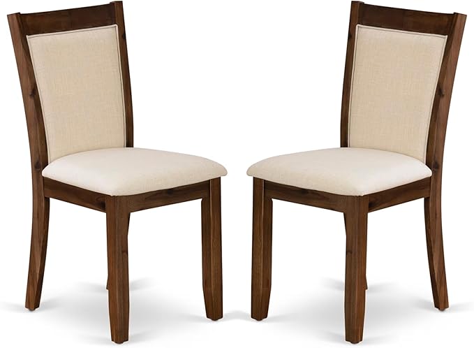 East West Furniture V797MZN32-9 9 Piece Dining Set Includes a Rectangle Dining Room Table with V-Legs and 8 Light Beige Linen Fabric Upholstered Parson Chairs, 40x72 Inch, Multi-Color