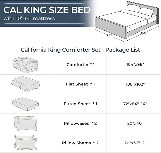 HEVUMYI Burnt Orange Cali-King Comforter Set - 7-Piece All Season Bed in a Bag Cali-King, Ultra Soft Bedding Set with Comforter, Flat Sheet, Fitted Sheet, Pillowcases, Pillow Shams