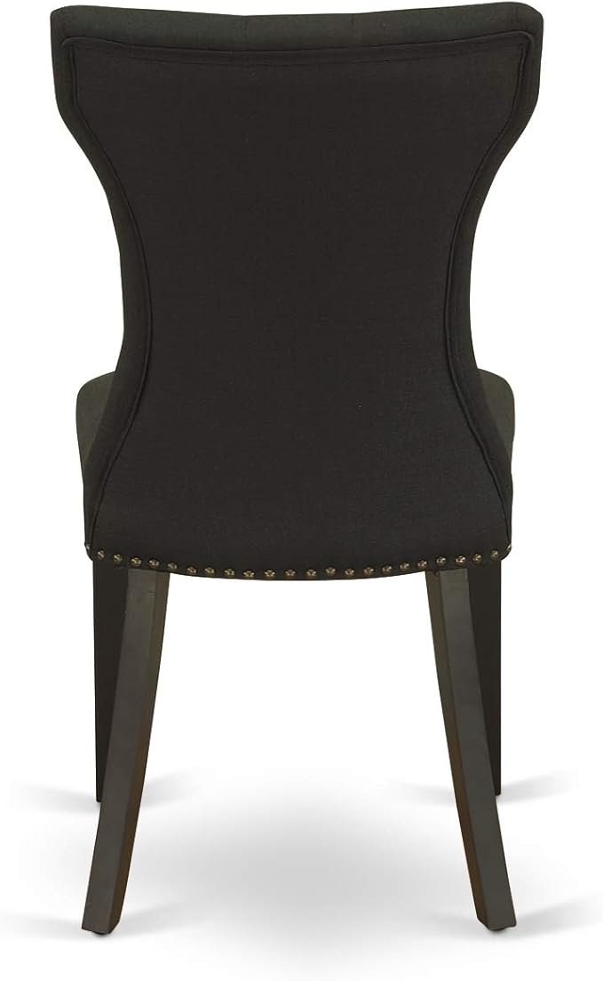 East West Furniture DLGA5-BLK-24 5 Piece Kitchen Table Set for 4 Includes a Round Dining Room Table with Dropleaf and 4 Black Linen Fabric Upholstered Chairs, 42x42 Inch, Black