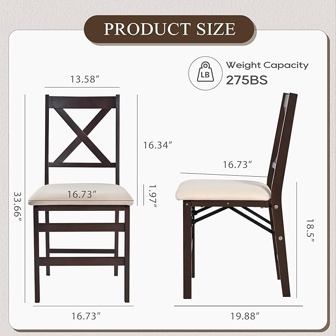 COLAMY Folding Dining Chairs Set of 6 – Beige Upholstered Wooden Dining Room Chairs for Kitchen & Small Spaces, Mid Century Modern Design, Space-Saving, No Assembly Required