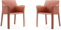 Manhattan Comfort Vogue Modern Faux Leather Dining Chairs, Metal Frame, Comfortable Padded Seat, Fully Assembled Armchair Accent Furniture, Set of 2, Clay