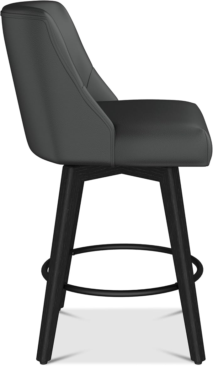 Counter Height Bar Stools Set of 6, Modern Swivel Barstools with Back and Wood Legs, Faux Leather Upholstered Bar Chairs, 26" H Kitchen Counter Stools, Kitchen Island Home Bar, Black Grey