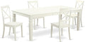 East West Furniture LGBO5-LWH-W 5 Piece Modern Dining Table Set Includes a Rectangle Wooden Table with Butterfly Leaf and 4 Kitchen Dining Chairs, 42x84 Inch, Linen White