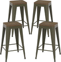 30 inch Backless Bar Stools Set of 4, Indoor Metal Bar Stools with Wood Seat, Industrial Counter Height Barstools for Kitchen Island, Rusty