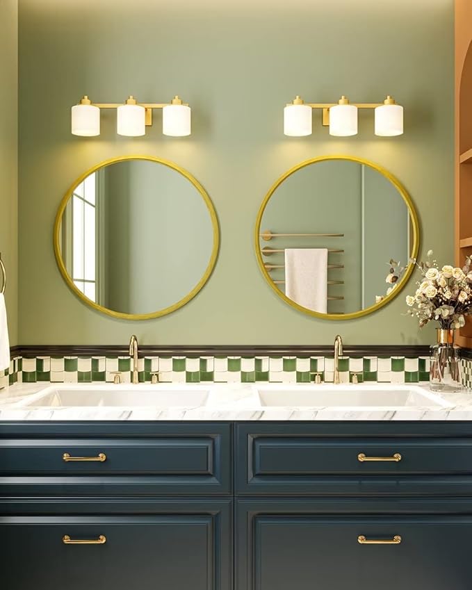 Growsun 24 inch Retro Gold Round Mirror Circle Wall Mirror for Bathroom Vanity, Entryway Living Room with Metal Frame for Home Decor