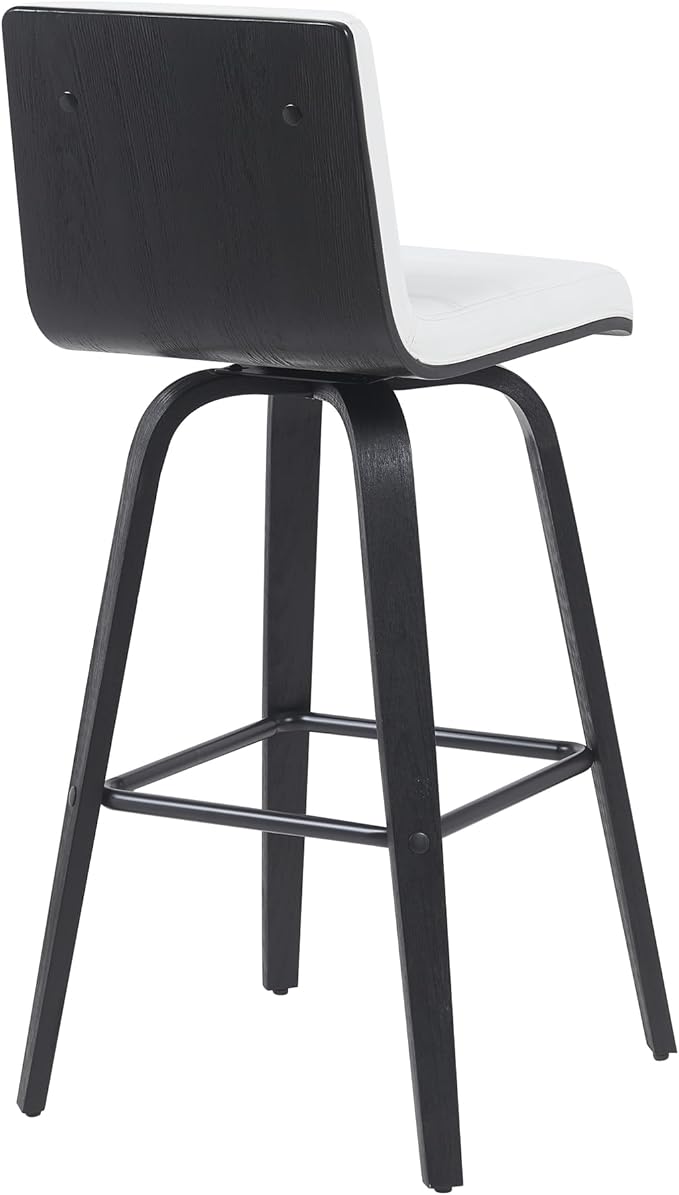 Vienna Modern Swivel Bar Height Stool with Snow White Faux Leather Seat and Black Brushed Wood Frame Set of 3