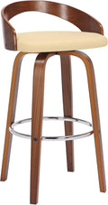 Armen Living Sonia 30" Bar Height Swivel Cream Faux Leather and Walnut Wood Bar Stool - Set of 2