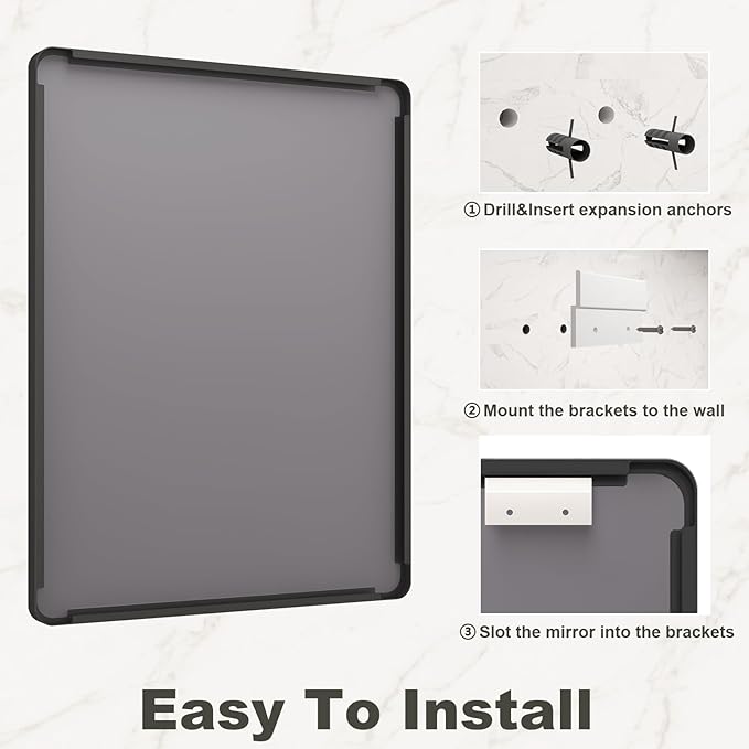 24x36 Inch Black Metal Framed Mirror for Bathroom, Matte Black Vanity Mirror, Rounded Rectangle Bathroom Mirror, Anti-Rust, Shatterproof (Horizontal/Vertical)