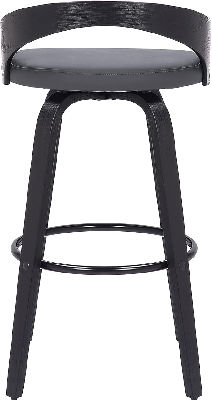 Armen Living Sonia 26" Counter Height Swivel Gray Faux Leather and Black Wood Bar Stool