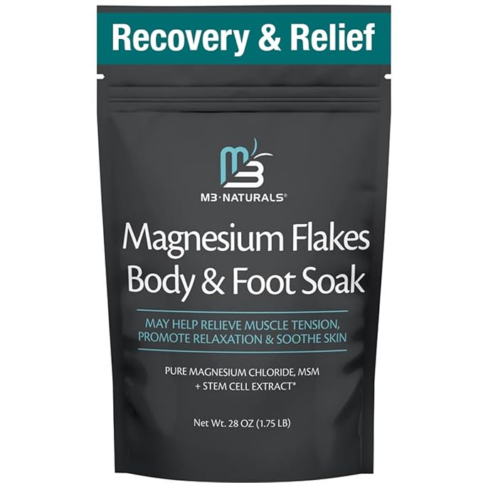 Magnesium Soak for Sports Recovery - Fast Acting Magnesium Bath Soak with Dead Sea Salt & MSM for Tired Feet & Sore Muscles - Replenishing Mineral Bath Salt for Full Body Relief (Fragrance Free) by M3