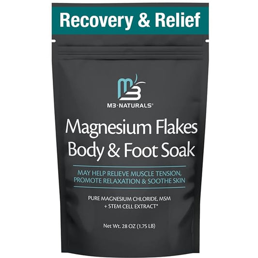 Magnesium Soak for Sports Recovery - Fast Acting Magnesium Bath Soak with Dead Sea Salt & MSM for Tired Feet & Sore Muscles - Replenishing Mineral Bath Salt for Full Body Relief (Fragrance Free) by M3