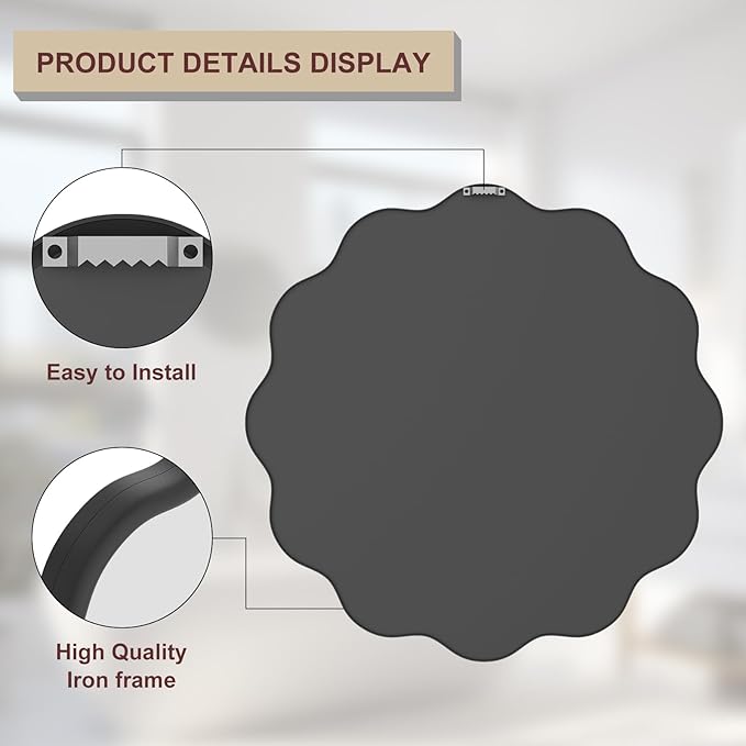 PROHOMEWARE Black Round Mirror 28 Inch Wavy Bathroom Vanity Mirror Gold Frame Modern Wall Mirror Decorative Wall-Mounte Anti-Rust, Tempered Glass
