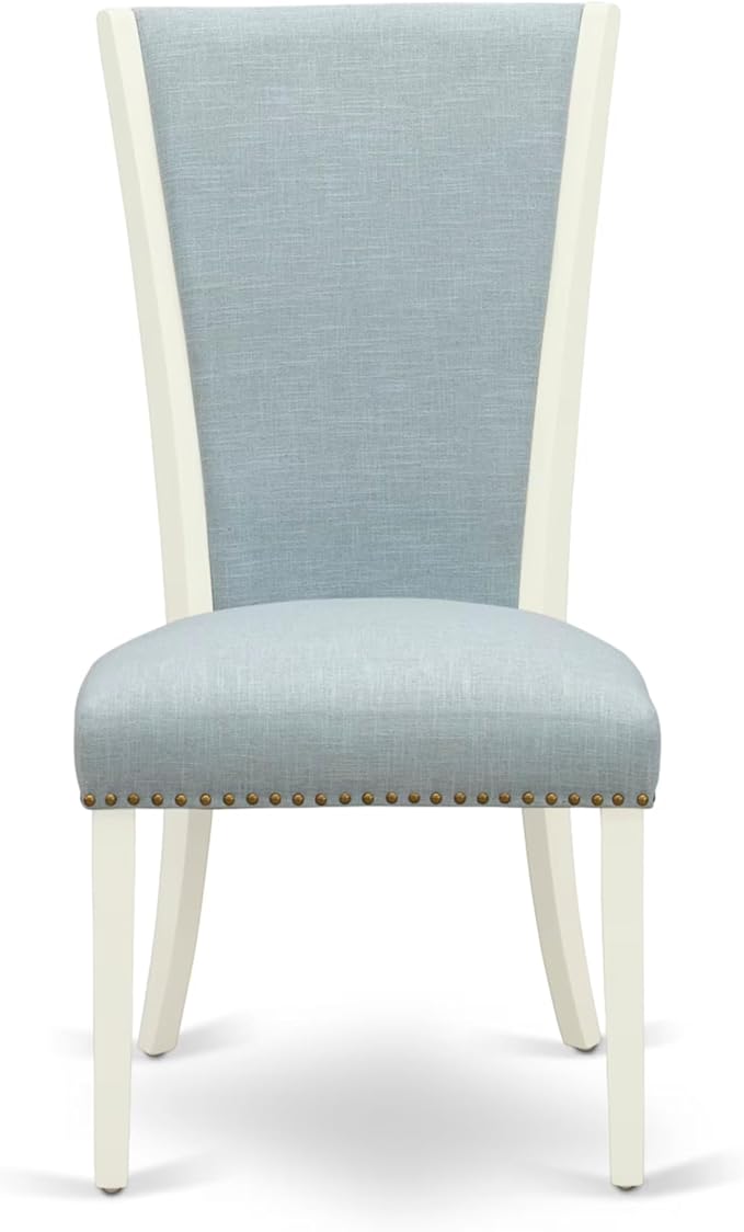 East West Furniture V097VE215-5 5 Piece Kitchen Table & Chairs Set Includes a Rectangle Dining Room Table with V-Legs and 4 Baby Blue Linen Fabric Parsons Chairs, 40x72 Inch, Multi-Color