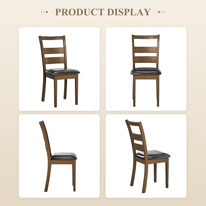 COLAMY Upholstered Dining Chairs Set of 4, PU Leather Ladder High Back Dining Room Kitchen Side Chair with Adjustable Foot Pegs, Dark Brown