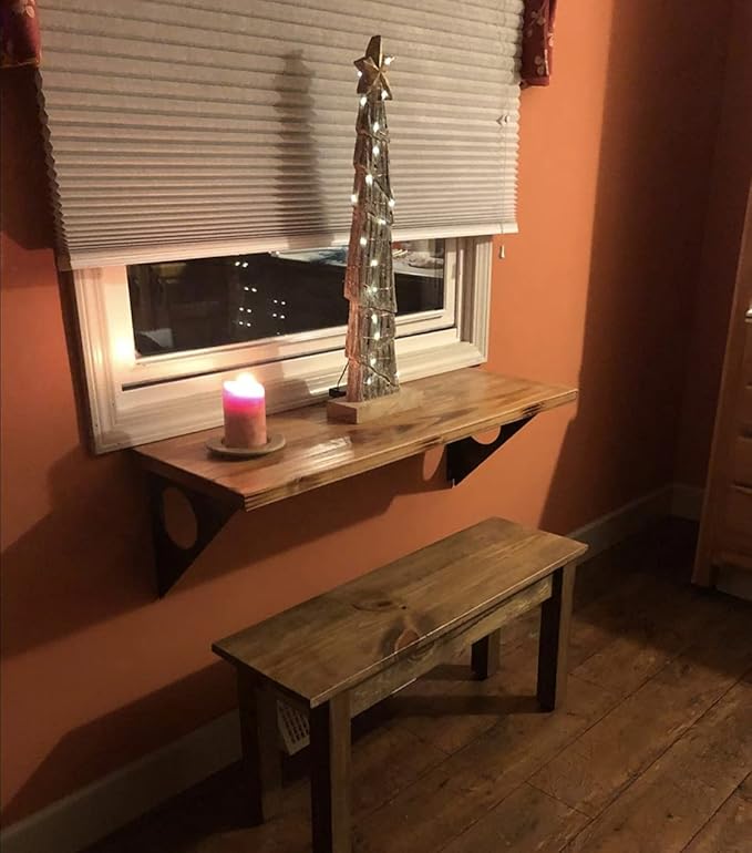 Industrial Rustic Wall-Mounted Drop-Leaf Table, Dining Table Desk, Pine Wood Wall-Mounted Bar Tables (47"X14")