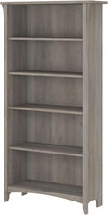 Bush Furniture Salinas 5 Shelf Bookcase in Driftwood Gray, Tall Bookshelf, Large Book Shelf for Living Room, Home Office, or Entryway