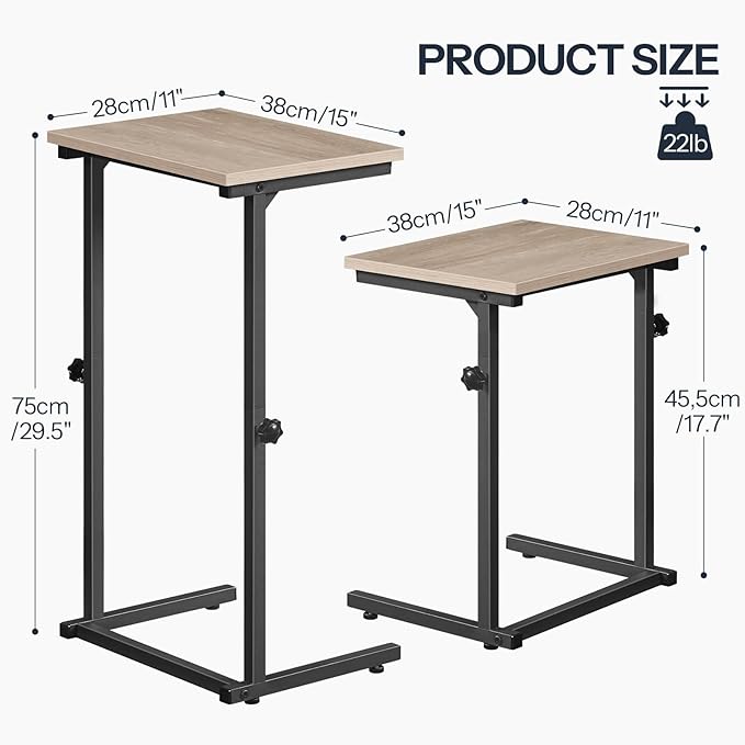 HOOBRO C Shaped End Table, Adjustable Height Side Table for Sofa, Couch Table for Small Space, Slide Under Small Tray Side Table for Living Room, Bedroom, Greige and Black BG71SF01