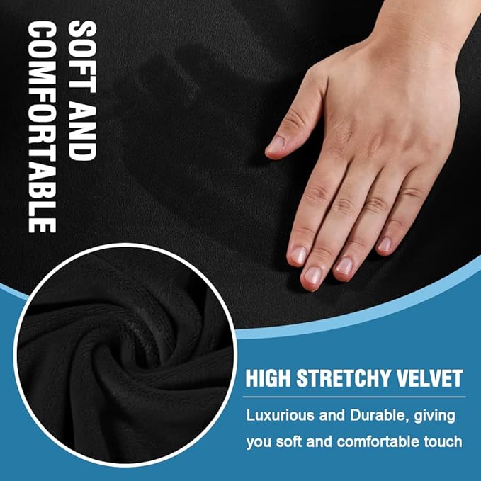 H.VERSAILTEX Sofa Cover 3 Piece T Cushion Sofa Slipcovers Thick Velvet Couch Cover Furniture Protector Stretch T Cushion Sofa Covers for 2 Cushion Couch with 2 Individual T Cushion Covers, Black