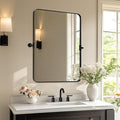 MOON MIRROR Matte Black Pivot Mirror Bathroom, Bathroom Tilt Rounded Rectangular for Vanity, Overall 32.33 x 36 in (Mirror 28x36 in)
