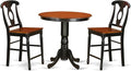 East West Furniture JAKE3-BLK-W 3 Piece Counter Height Dining Table Set Contains a Round Kitchen Table with Pedestal and 2 Dining Room Chairs, 36x36 Inch, Black & Cherry
