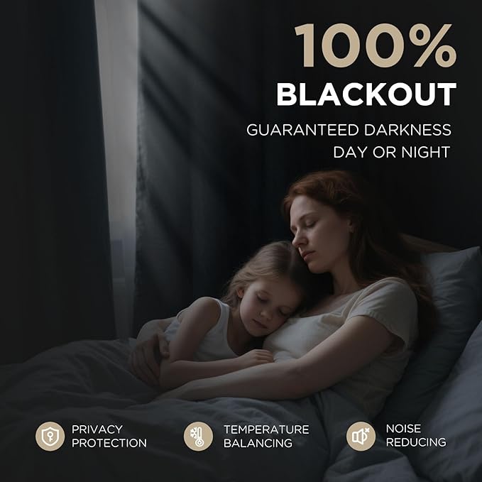 Joydeco 100% Blackout Curtains for Bedroom - Natural Linen Curtains 70"W x 108"L Long, Thermal Insulated 1 Panels Linen Light Blocking Drapes, Rod Pocket & Back Tabs, Darkening Privacy for Living Room