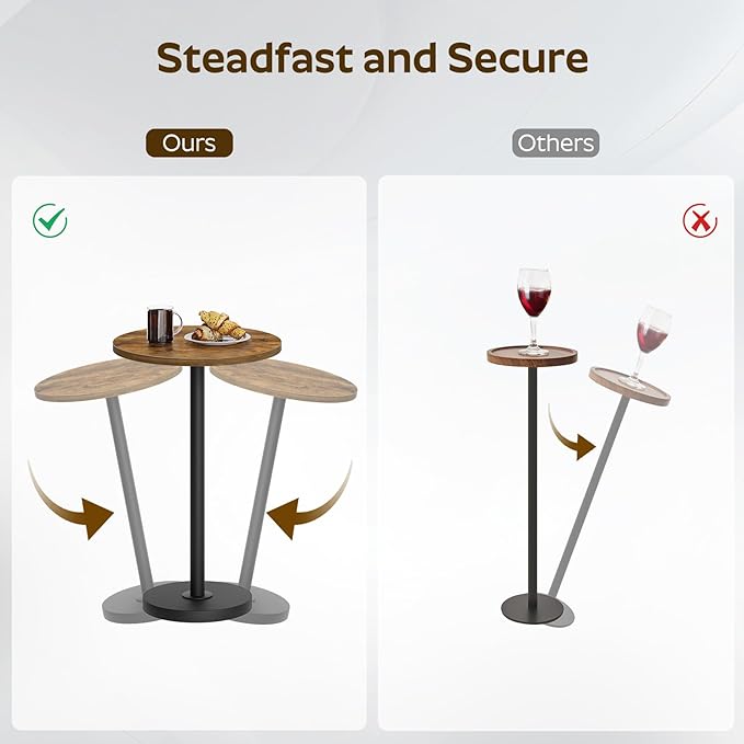 Round Side Table Set of 2, Tall Drink End Table for Small Spaces, Pedestal Style Martini Side Table in Living Room, Bedroom, Dormitory, Brown and Black ET30L2BR