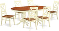 East West Furniture PLQU7-WHI-W 7 Piece Kitchen Table & Chairs Set Consist of an Oval Dining Room Table with Butterfly Leaf and 6 Solid Wood Seat Chairs, 42x78 Inch, Buttermilk & Cherry