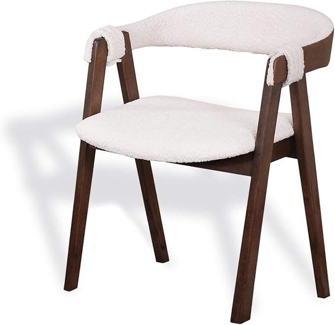 CONSDAN Dining Chairs Set of 2, Solid Wood Frame, Sturdy Construction, Ergonomic Design, Plush Faux Sherpa Cushions, Faux Leather Covered Back