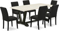 East West Furniture V627AB624-7 7 Piece Modern Dining Table Set Consist of a Rectangle Wooden Table with V-Legs and 6 Black Color Linen Fabric Parsons Dining Chairs, 40x72 Inch, Multi-Color