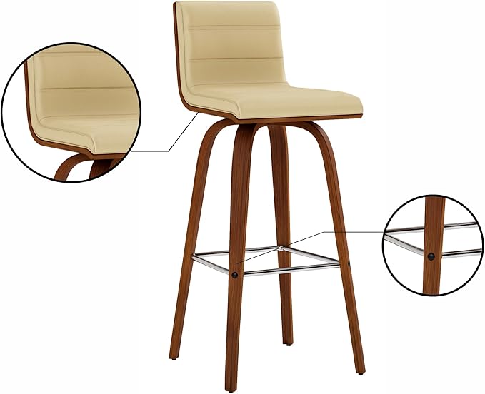 Vienna 30" Swivel Bar Stool in Walnut Wood Finish with Cream Faux Leather - Set of 3
