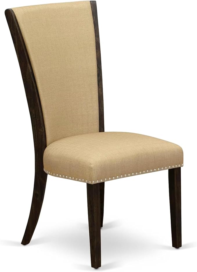 East West Furniture V777VE703-7 7 Piece Dining Table Set Consist of a Rectangle Dining Room Table with V-Legs and 6 Brown Linen Fabric Parsons Chairs, 40x72 Inch, Multi-Color