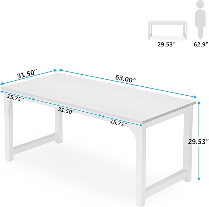 Tribesigns 63”Executive Desk, Large Office Computer Desk with Thicken Frame, Modern Simple Workstation Business Furniture for Home Office, White