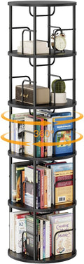5 Tier Rotating Bookshelf, 360 Display Spinning Corner Bookshelf, Space-Saving Metal Frame Bookcase for Living Room, Office, Bedroom, Black