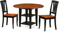 East West Furniture SUAV3-BCH-W 3 Piece Dining Room Table Set Contains a Round Kitchen Table with Dropleaf & Shelves and 2 Dining Chairs, 42x42 Inch, Black & Cherry
