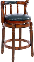 Cow top Leather Wooden Bar Stools, 360 Degree Swivel Bar Height Chair with Backs for Home Kitchen Counter, Morden Chair Barstools (Dark Blue 1pc, Counter Height-Seat Height 26”)
