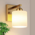Gold Milk Glass Wall Sconces, 1 Pack Hardwired Indoor Wall Light Fixtures for Living Room, Hallway, Bedroom, Ceramic E26 Sockets (Bulbs Not Included)