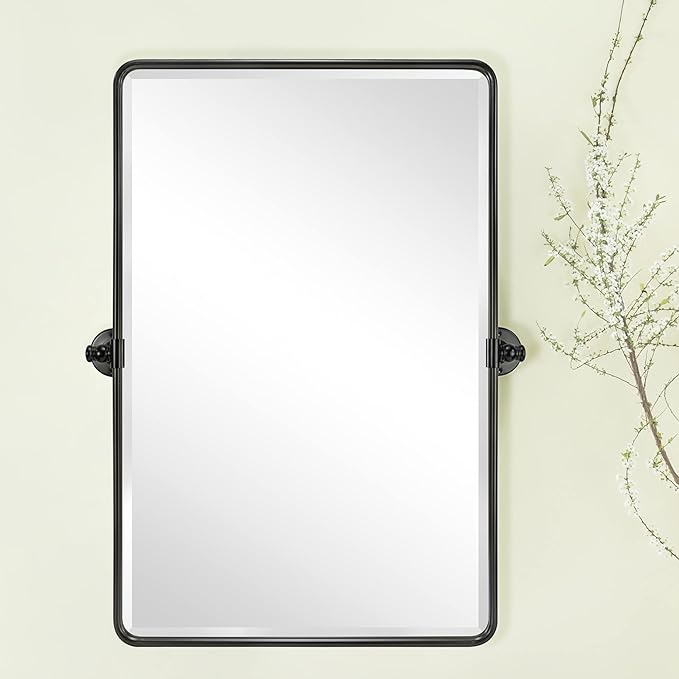 TEHOME Pivot Oil Rubbed Bronze Rectangle Bathroom Mirror Beveled Tilting Rectangular Bathroom Vanity Mirrors for Wall Vertical Wall Mounted Pivoting Mirrors, 25x35''