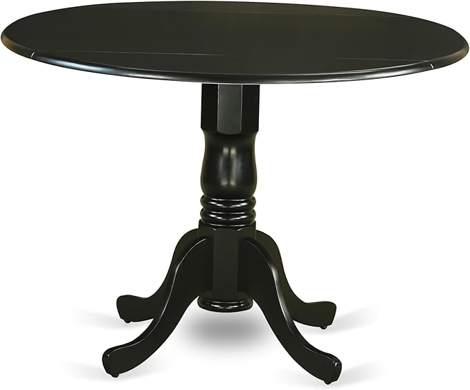 East West Furniture DLSI3-BLK-21 3 Piece Dining Table Set for Small Spaces Contains a Round Dining Room Table with Dropleaf and 2 Blue Linen Fabric Parsons Chairs, 42x42 Inch, Black
