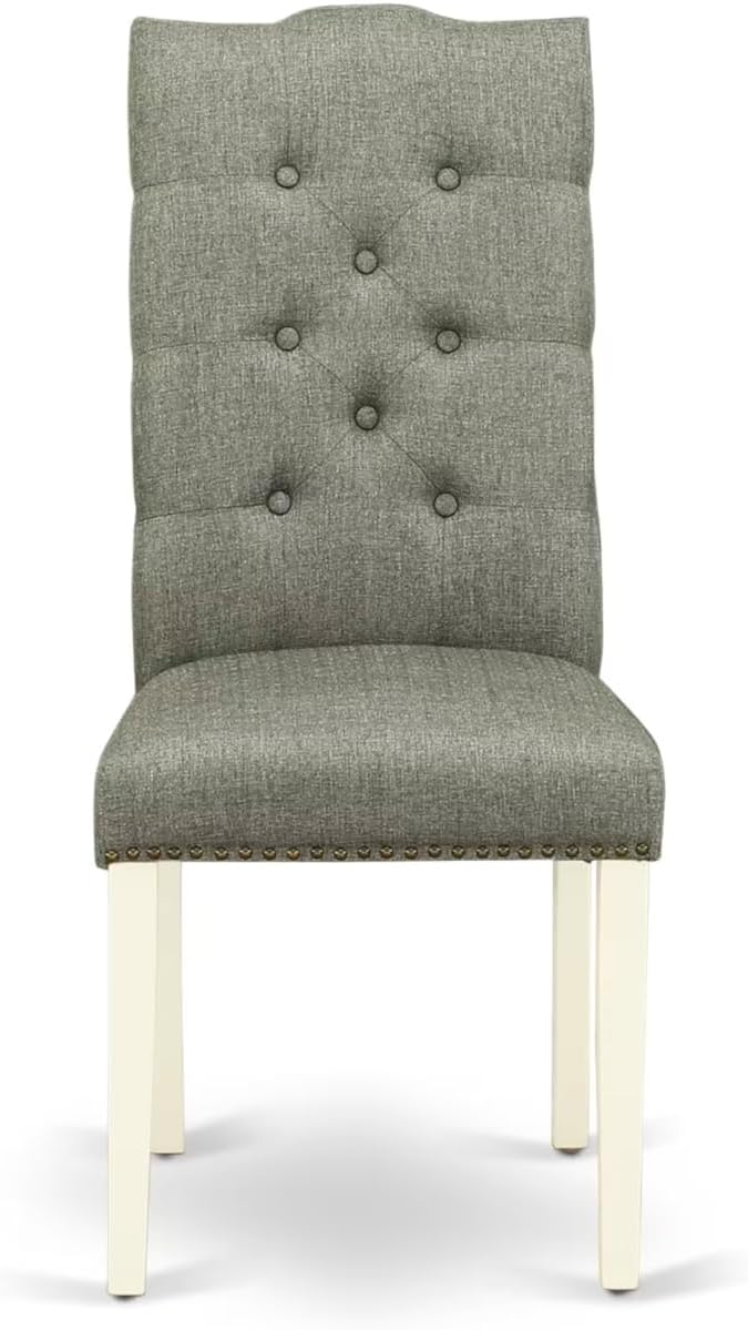 East West Furniture V027EL207-9 9 Piece Dining Room Set Includes a Rectangle Kitchen Table with V-Legs and 8 Gray Linen Fabric Upholstered Parson Chairs, 40x72 Inch, Multi-Color