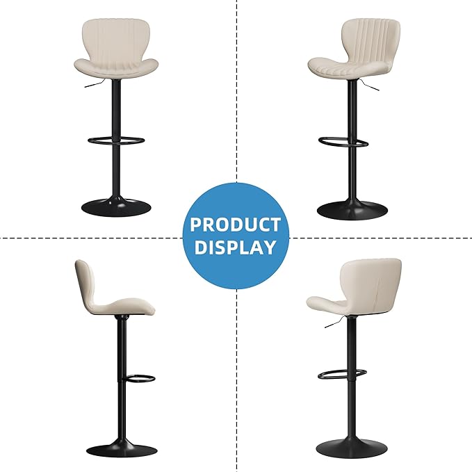 Shintenchi Bar Stools Set of 2 Modern Swivel Bar Chairs, Counter Height Faux Leather Metal Barstools, Upholstered Island Chairs with Back and Footrest, Beige