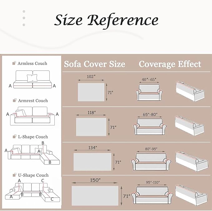 Couch Cover for Dogs Washable Sofa Cover, Sectional Couch Covers, Sofa Covers for 2 Cushion Couch, Non Slip Stripe Sofa Slipcovers Furniture Protector, Couch Protector from Cat Claws, Beige,71''x134''