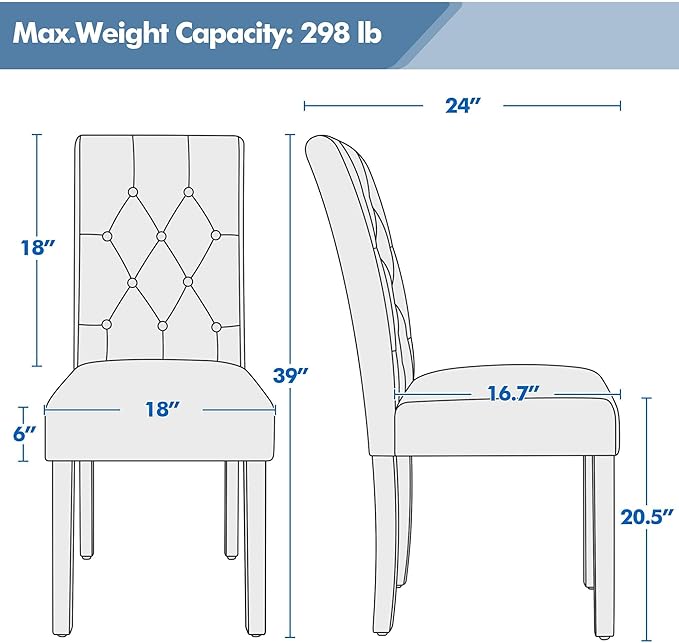Yaheetech Dining Chairs Set of 6 Modern Style Faux Leather Dining Room Chairs with Solid Wood Legs and Button Tufted Padded for Home Kitchen, Gray