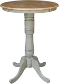 IC International Concepts 30" Round Top Pedestal Dining Table, 40.9" High, Distressed Hickory/Stone