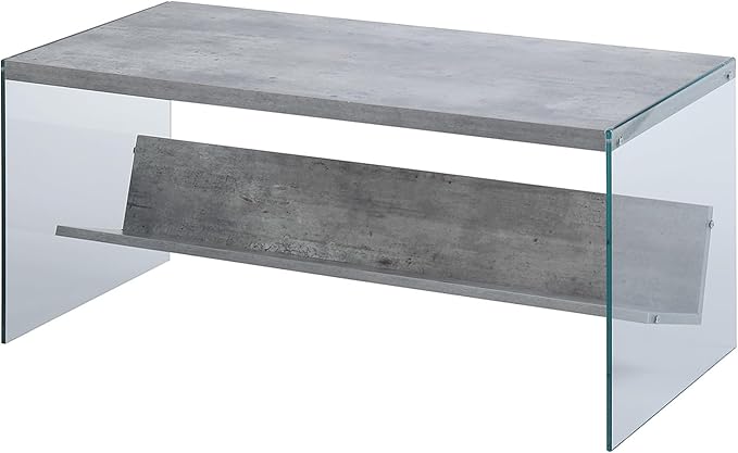 Convenience Concepts SoHo Modern Living Storage Shelf, Contemporary Coffee Table for Family Room, 40", Faux Birch/Glass