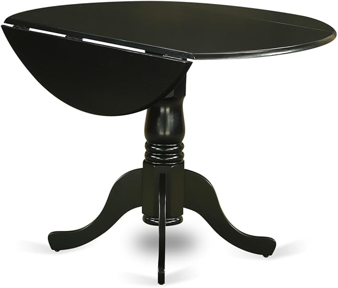 East West Furniture DLCL5-BLK-W 5 Piece Dining Table Set for 4 Includes a Round Kitchen Table with Dropleaf and 4 Dining Room Chairs, 42x42 Inch, Black