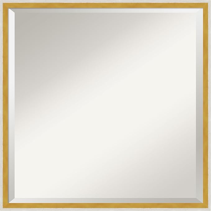 Amanti Art White Bathroom Mirror for Over Sink, 21x21 Paige White Gold Square Vanity Mirror, Medium Modern Contemporary Wood Frame, Hangs Horizonally and Vertically, Bathroom Wall Decor, Beveled Edge
