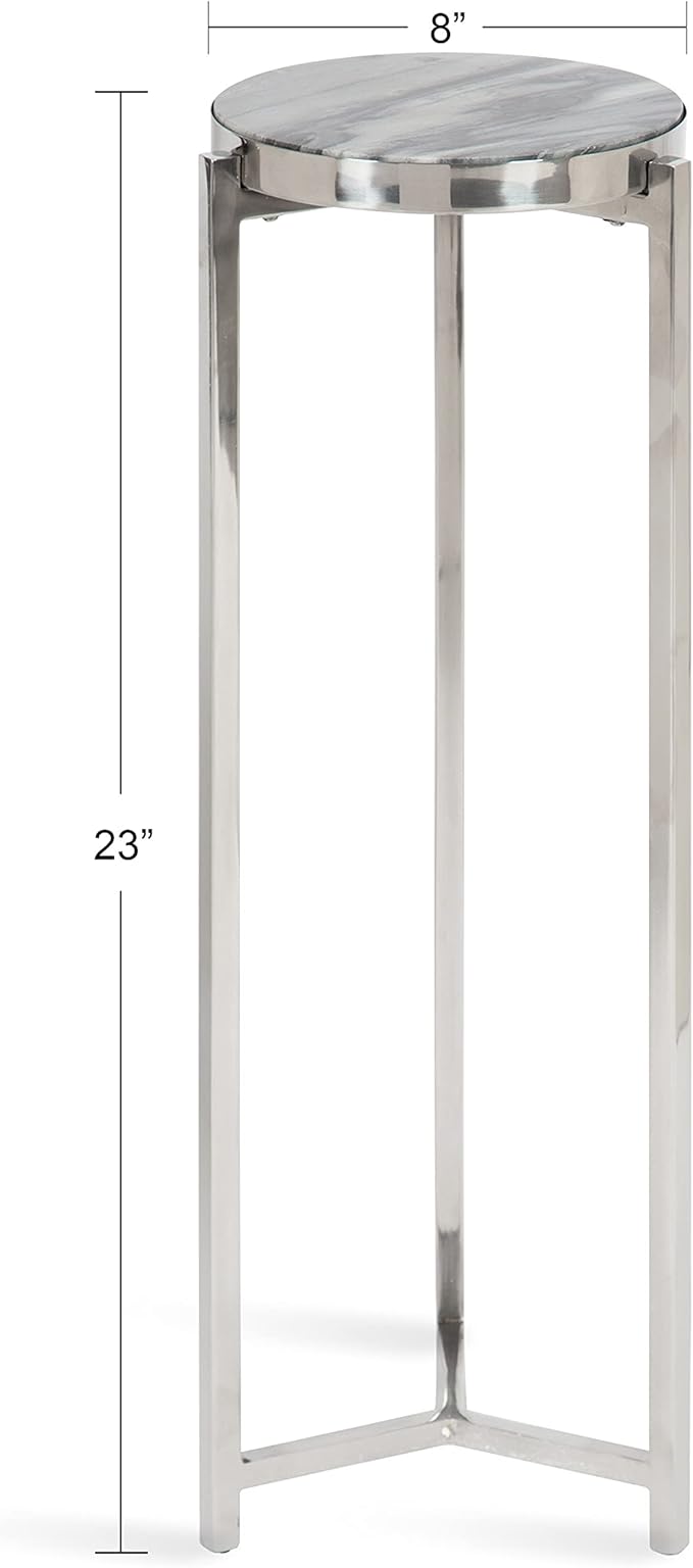 Kate and Laurel Aguilar Modern Drink Table; 9 x 9 x 23; Gray and Silver; Genuine Marble Accent Table for Small Spaces