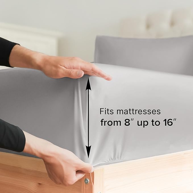 Full Size 4 Piece Sheet Set - Comfy Breathable & Cooling Bed Sheets Set - Hotel Luxury Bedding for Women, Men, Kids, Teens, Boys & Girls - Deep Pockets, Soft and Wrinkle Free - Oeko-Tex - Light Grey