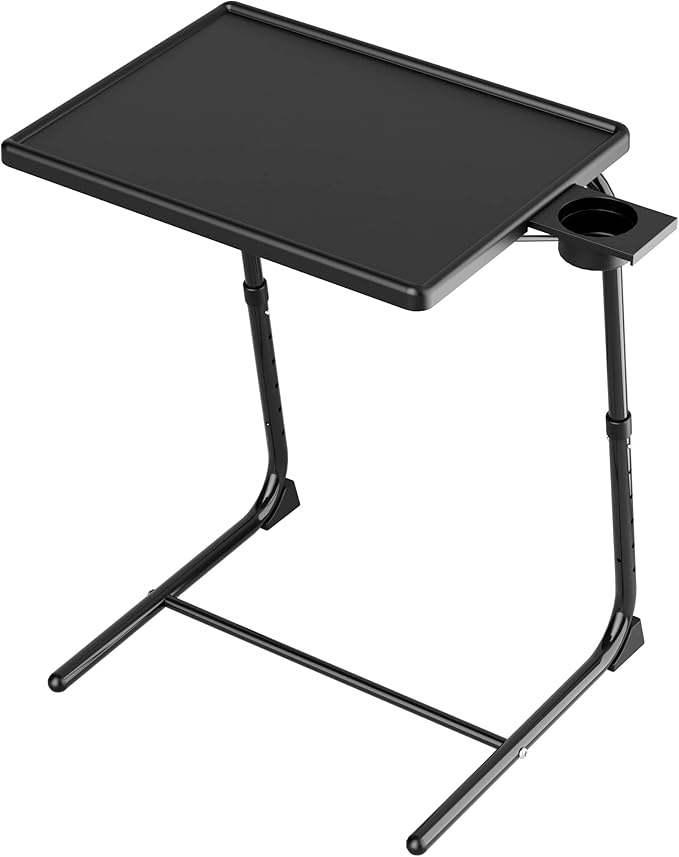 Allpop TV Tray Table, Adjustable TV Dinner Tray for Eating, Folding Laptop Table with 6 Heights & 3 Tilt Angles, Cup Holder on Couch & Bed, Black