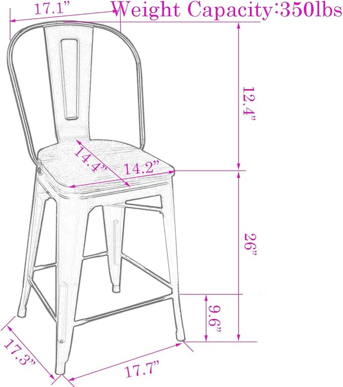 Changjie Furniture 26 Inches Metal Barstools Set of 4 Counter Height Bar Stools Industrial Stools with Backs High Back Chairs for Kitchen Island (26 Inch, Rusty)